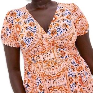 Torrid NWTs Women’s Peach Medallion Studio Knit Puff Sleeve Skater Midi Dress 5X